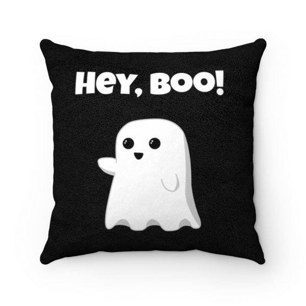Hey, Boo! Funny Ghost Halloween Faux Suede Square Pillow - Image 2