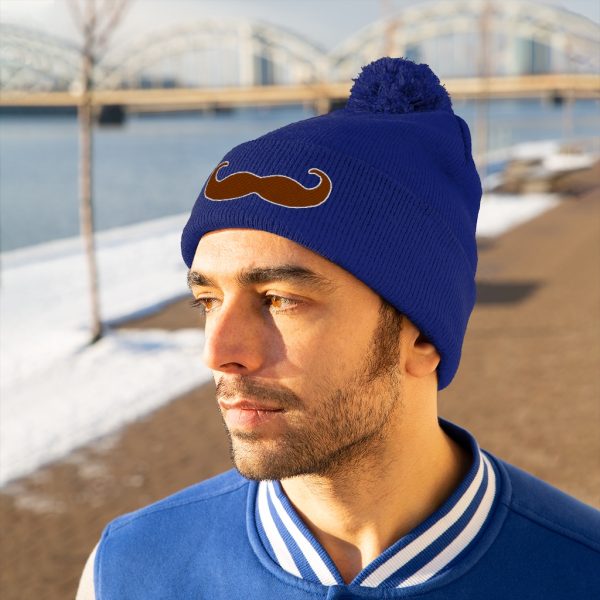 Brown Fancy Mustache Pom Pom Beanie, Movember Beanie, Mustache Beanie - Image 24
