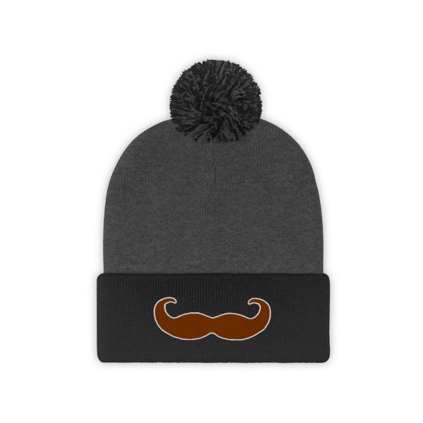 Brown Fancy Mustache Pom Pom Beanie, Movember Beanie, Mustache Beanie - Image 5