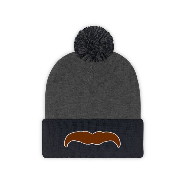 Brown Mustache Pom Pom Beanie, Movember Beanie, Mustache Beanie