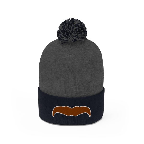 Brown Mustache Pom Pom Beanie, Movember Beanie, Mustache Beanie - Image 2