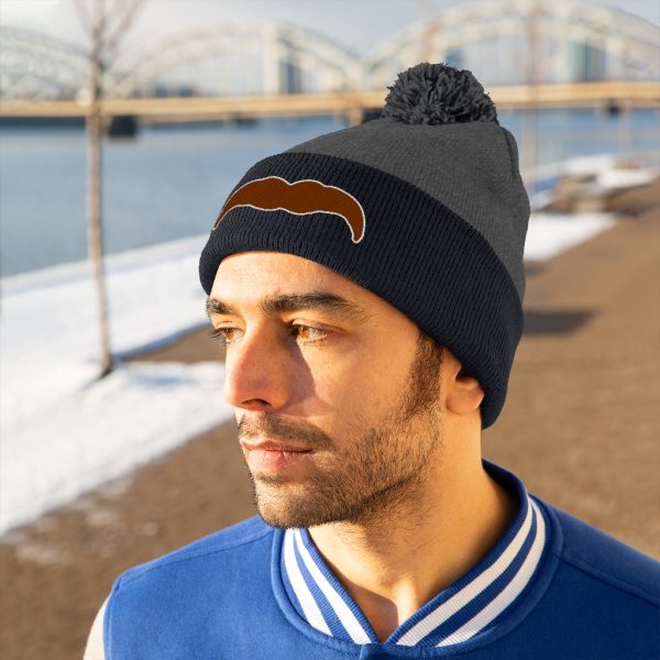 Brown Mustache Pom Pom Beanie, Movember Beanie, Mustache Beanie - Image 4
