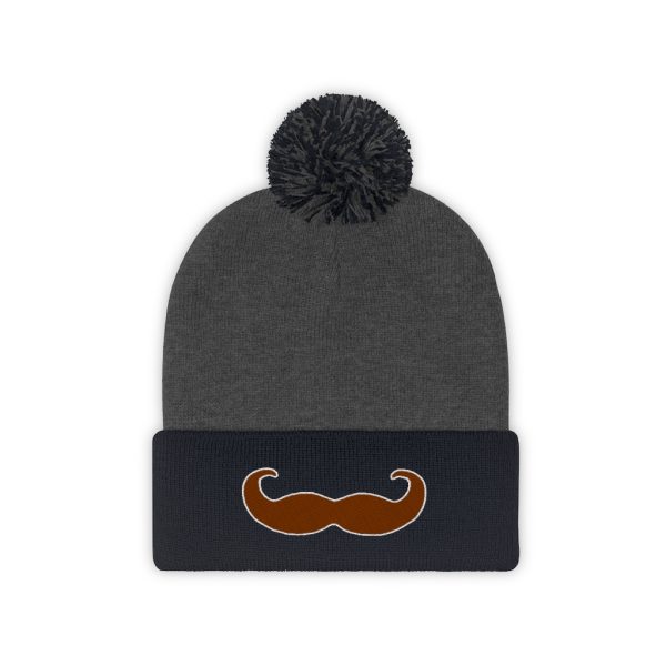 Brown Fancy Mustache Pom Pom Beanie, Movember Beanie, Mustache Beanie