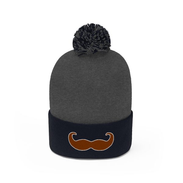 Brown Fancy Mustache Pom Pom Beanie, Movember Beanie, Mustache Beanie - Image 2