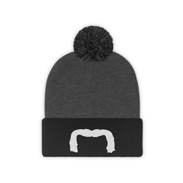 White Handlebar Mustache Pom Pom Beanie, Movember Beanie, Mustache Beanie - Image 5