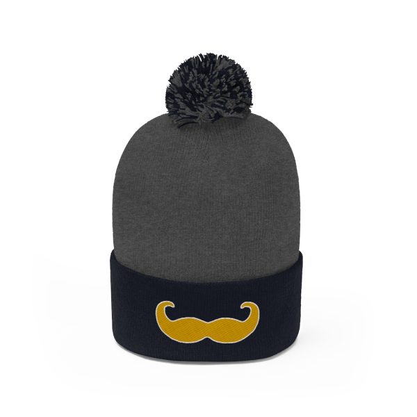 Blond Fancy Mustache Pom Pom Beanie, Movember Beanie, Mustache Beanie - Image 2