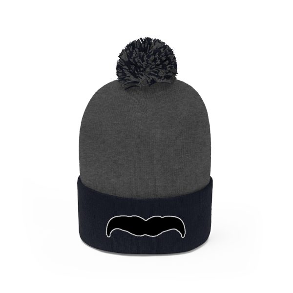 Black Mustache Pom Pom Beanie, Movember Beanie, Mustache Beanie - Image 2