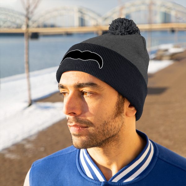 Black Mustache Pom Pom Beanie, Movember Beanie, Mustache Beanie - Image 4