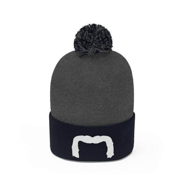 White Handlebar Mustache Pom Pom Beanie, Movember Beanie, Mustache Beanie - Image 2