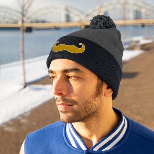 Blond Fancy Mustache Pom Pom Beanie, Movember Beanie, Mustache Beanie - Image 4