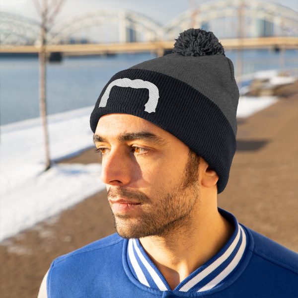 White Handlebar Mustache Pom Pom Beanie, Movember Beanie, Mustache Beanie - Image 4