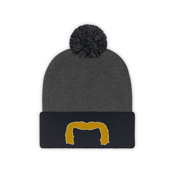 Blond Handlebar Mustache Pom Pom Beanie, Movember Beanie, Mustache Beanie