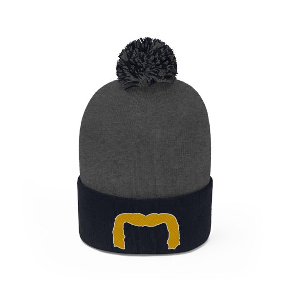 Blond Handlebar Mustache Pom Pom Beanie, Movember Beanie, Mustache Beanie - Image 2