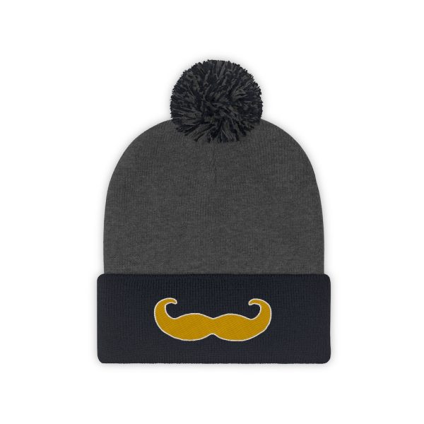 Blond Fancy Mustache Pom Pom Beanie, Movember Beanie, Mustache Beanie
