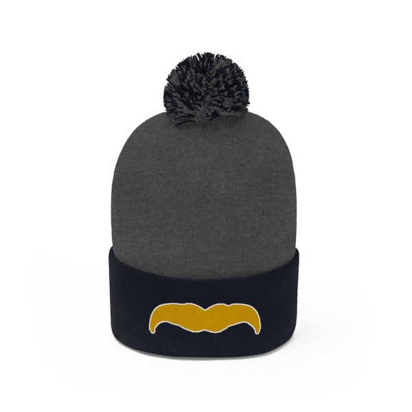 Blond Mustache Pom Pom Beanie, Movember Beanie, Mustache Beanie - Image 2