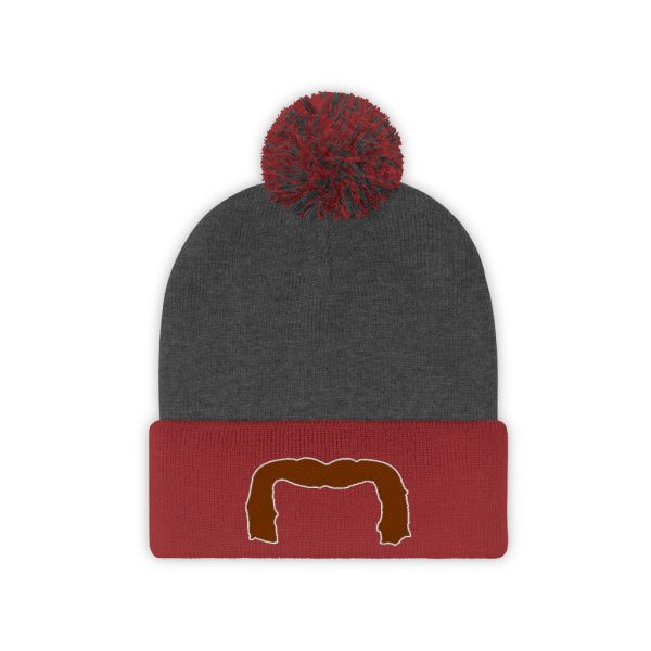 Brown Handlebar Mustache Pom Pom Beanie, Movember Beanie, Mustache Beanie