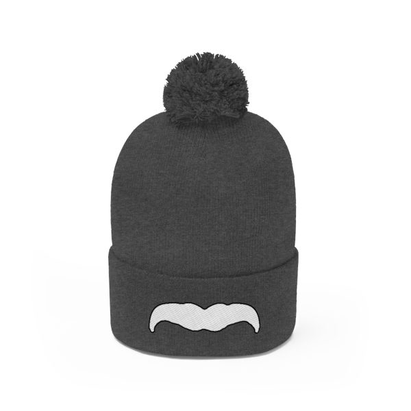 White Mustache Pom Pom Beanie, Movember Beanie, Mustache Beanie - Image 6