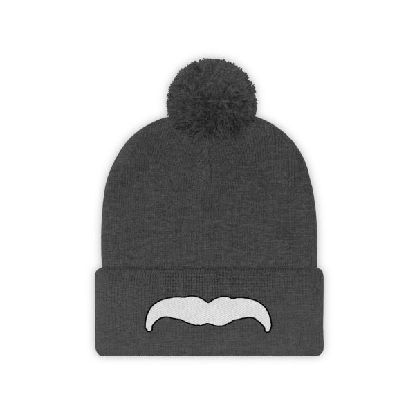 White Mustache Pom Pom Beanie, Movember Beanie, Mustache Beanie - Image 5