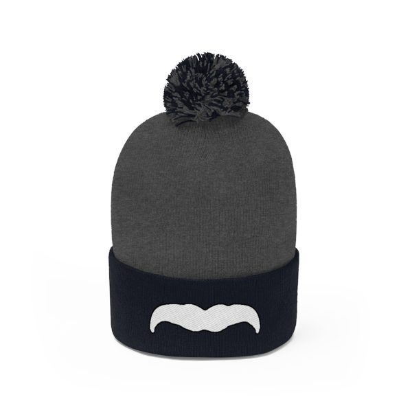White Mustache Pom Pom Beanie, Movember Beanie, Mustache Beanie - Image 2