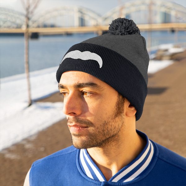 White Mustache Pom Pom Beanie, Movember Beanie, Mustache Beanie - Image 4